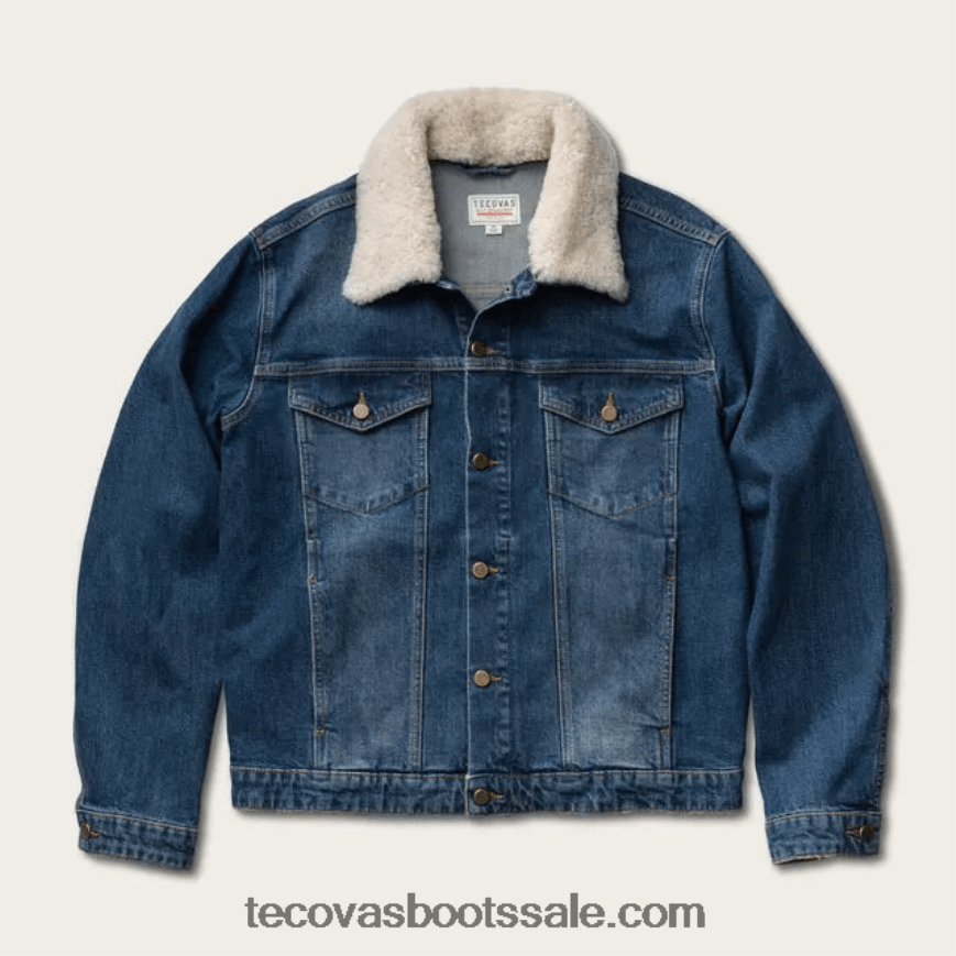 Tecovas HXZDP28 Heren denim truckerjack van schapenvacht middelblauw