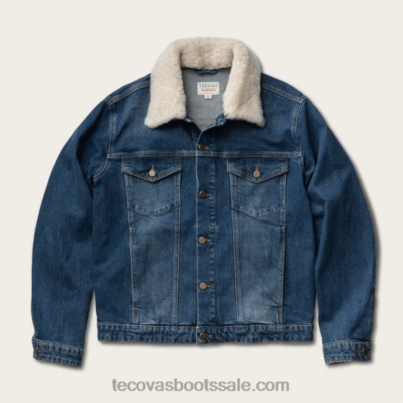 Tecovas denim truckerjack van schapenvacht Heren middelblauw L46LF28